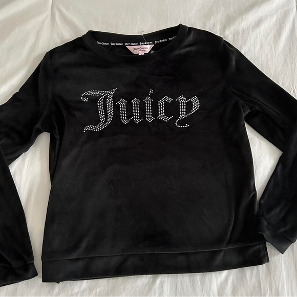 Juicy Couture Tops - Juicy Couture Rhinestone Black Velour Velvet Soft Longsleeve Top